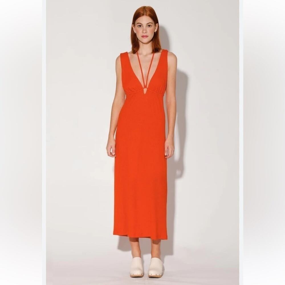 Walter Baker Carmen Plunge Neckline Ribbed Maxi Dress Women's Size XL Orange